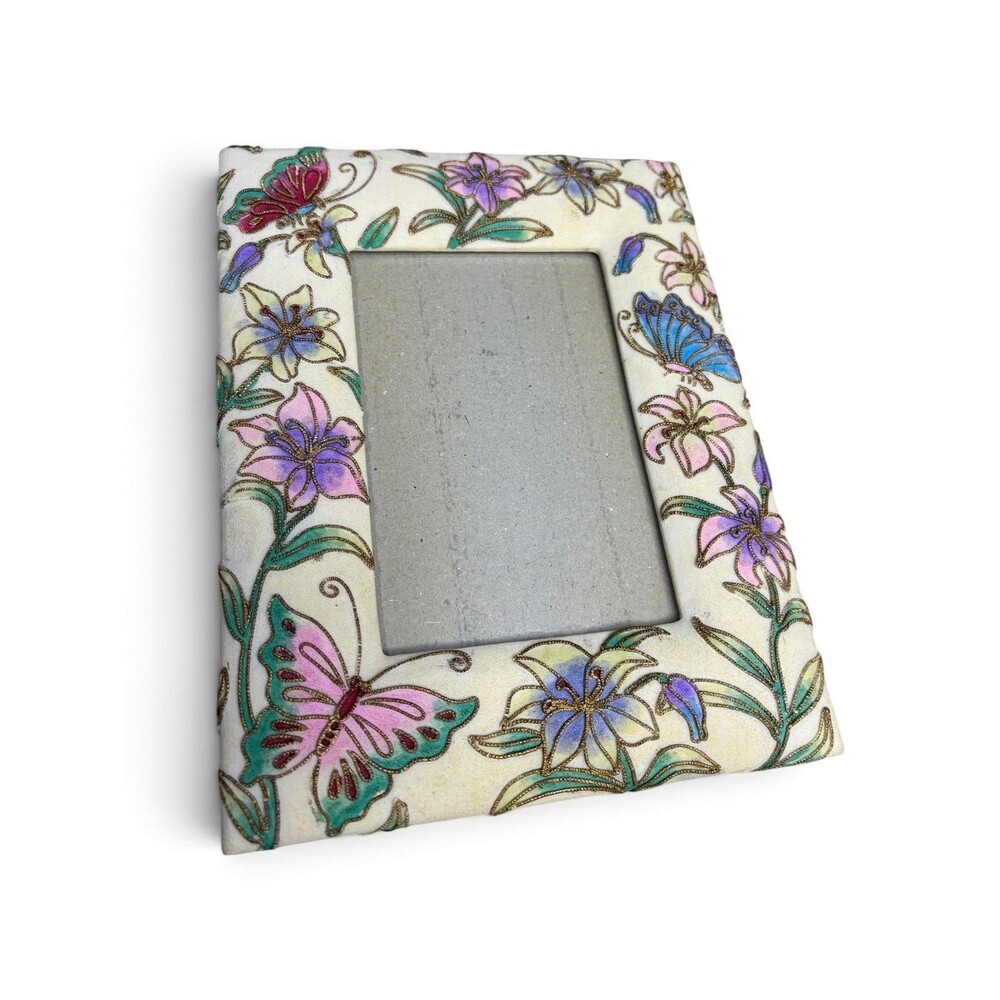 Ceramic Cloisonné Picture Frame For 4 X 6 Photo Butterflies And Flowers